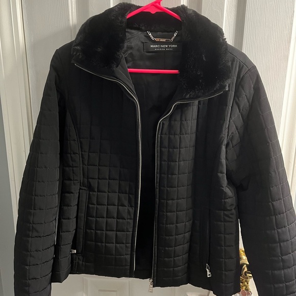 EUC Black Fur Collar Marc New York Coat - Picture 1 of 6